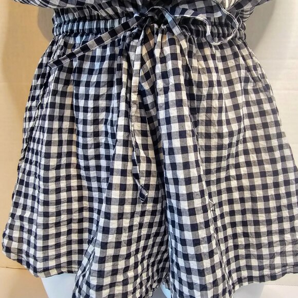 J. CREW GINGHAM ROMPER NAVY/WHITE COTTON DRAWSTRING WAIST SZ XS 3" INSEAM - Picture 5 of 13